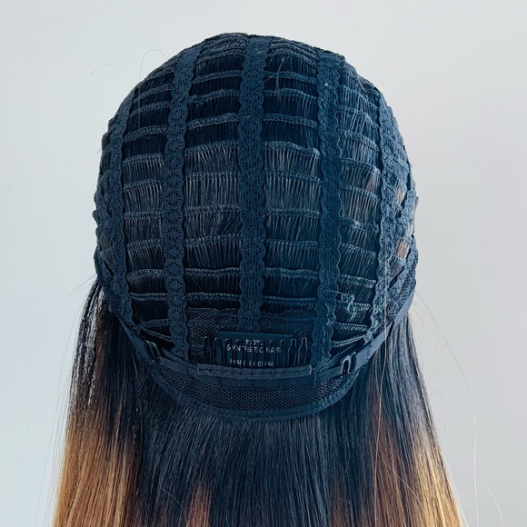 Long Straight 28” Ombre Brown Coral Premium Fiber Lace Front Wig - Picture 13 of 15